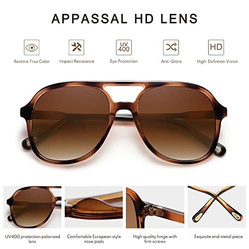 Retro Polarized Aviator Sunglasses Womens Men Vintage Double Bridge Square Sun Glasses AP3606