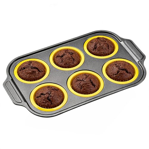 Bandeja para magdalenas de silicona, 6 moldes reutilizables para magdalenas, moldes de silicona para hornear, para desayuno, cocinar, , horno, freidora, aire, cocina, chocolate, etc