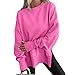 Womens Crewneck Oversized Sweatshirts Thumbhole Long Sleeve Side Slit Pullover Shirts Loose Fall Trendy Outfits (Rose Red,XX-Large)