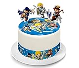 Kardasis Playmobil Novelmore Tortenaufleger mit Papierfiguren | Essbarer Aufleger für Torten und Kuchen | Tortendekoration für Kindergeburtstag | 20 cm + 3 Bänder 28x5 cm + 4 Figuren