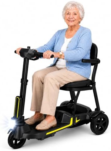 31.7 lb Lightweight 3 Wheel Foldable Mobility Scooter for Seniors & Adults, 33" Turning Radius, 20/32 Miles Long Range, Dual Removable Lithium Batteries, 265 lb Capacity, GPS Tracker