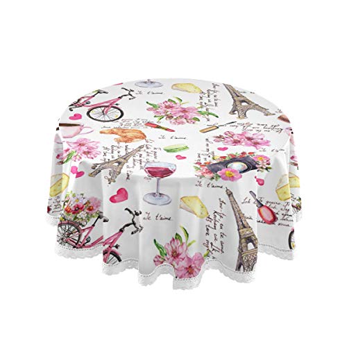 Auuxva Round Tablecloth Paris Eiffel Tower Floral Polyester Table Cover Circular Table Cloths For Dining Table, Kitchen, Wedding, Restaurant, Party, Buffet,Picnic #TOP25