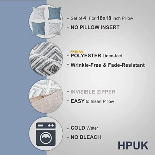 HPUK Decorative Throw Pillow Covers Set of 4 Geometric Design Linen Cushion Cover for Couch Sofa Living Room, 18"x18" inches, Black - Thumbnail 7