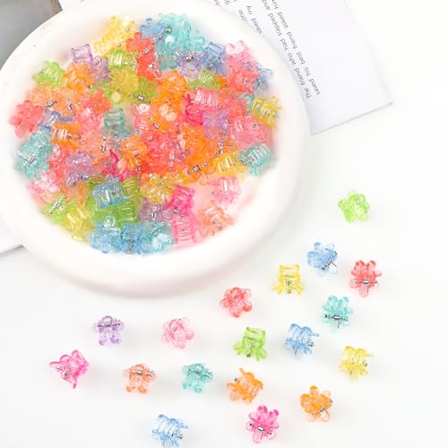 100 pinzas mini para el cabello con diseño de flores para mujeres y niñas, clips de garra pequeños, coloridos y con brillo, accesorios para peinado con agarre fuerte miniatura 4
