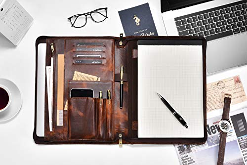 Azxcg Portfolio Leather Professional Padfolio Organizer, Zippered Planner For A4 /Pad Business Leatehr Folder For Men/Husband, Resumes,Documents #TOP5
