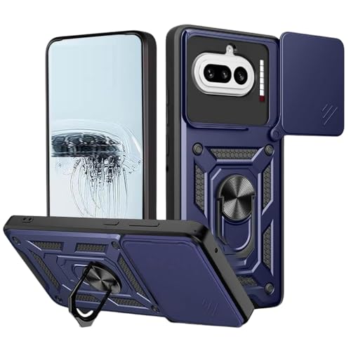 Image of SPAZY CASE Nothing Phone 4a Back Cover | Heavy Duty Hybrid Case with 360 Degree Rotating Finger Ring Holder + Slider Shutter Camera Protection Case for Nothing Phone 4a - Blue