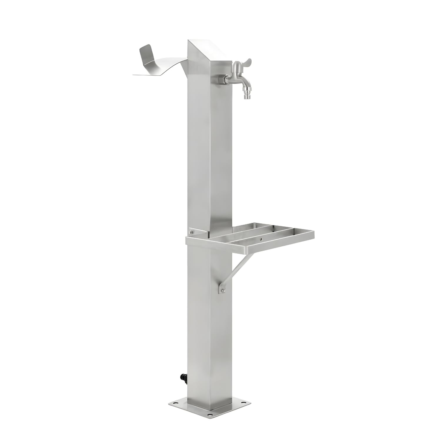 Fontana da Giardino a Colonna Esterno MAGNOLIA Acciaio Inox Spazzolato H 95 cm a Pavimento con Mensola