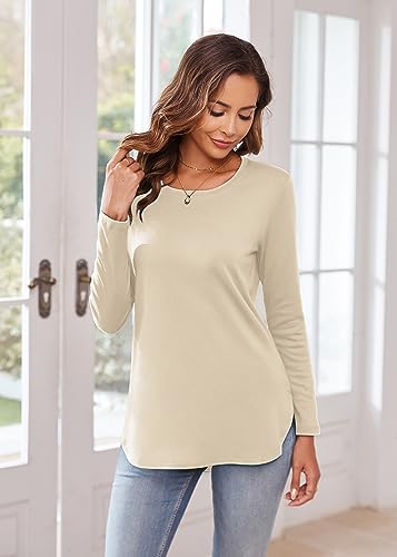 Image of Herou Women's Casual Long /Short Sleeve T Shirt Crewneck with Side Split Fall Pullover Loose Tunic Sweater Tops