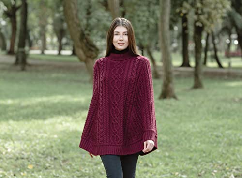 Image of SAOL 100% Merino Wool Cable Knit Ladies Irish Aran Poncho Cardigan