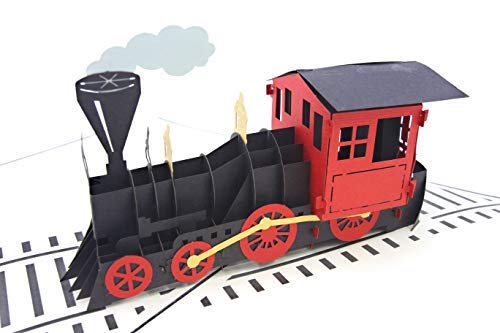 PopLife Steam Engine Train 3D Pop Up Greeting Card for All Occasions - Model Hobby, Railway Conductor - Folds Flat for Mailing - Birthday, Graduation, Retirement, Work Anniversary, Christmas, Holidays