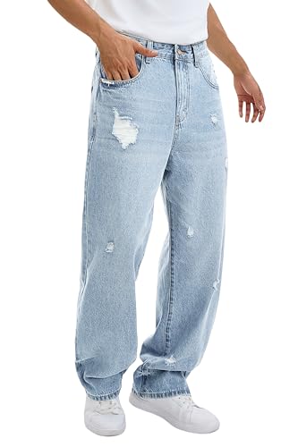 Men's Y2K Hip Hop Ripped Baggy Jeans Loose Fit Wide Leg Denim Pants Casual Streetwear Trousers3