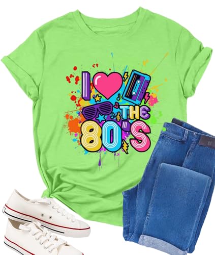 80s Shirts for Women I Love The 80s Tshirts Retro 1980s Party Tees Vintage 80's Themed Disco Music Gifts Tops Outfit Green