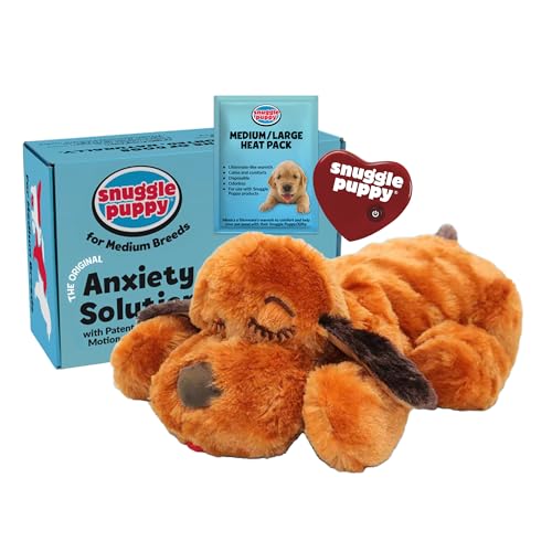 Snuggle Puppy Original Heartbeat Stuffed Toy for Dogs. Pet Anxiety Relief and Calming Aid, Comfort Toy for Behavioral Training in Brown