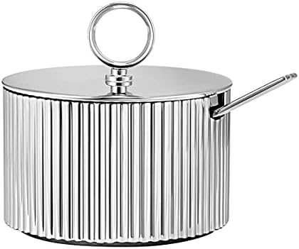 Georg Jensen Bernadotte Stainless Steel Sugar Bowl with Lid and Spoon