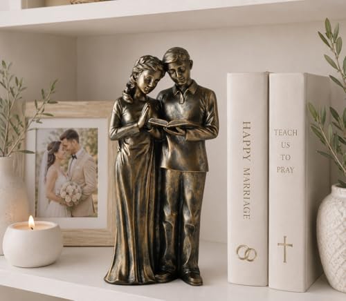 Estatua pareja rezando resina 8 pulg bronce miniatura 2