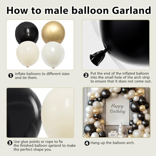 Image of Zesliwy Black White Gold Balloon Arch Kit,Double Stuffed Pearl Sand White Balloon Garland Different Sizes 18 /12 /5 Inch Cream Balloons for Graduation Wedding Birthday Bachelorette Party Decoration
