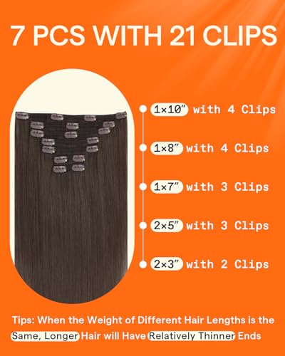 Image of Full Shine Clip in Extensions Mocha Brown | Real Hair Extensions Clip in Human Hair, for Thinning Hair, for Sports, 16 Inch 7 Pcs 120g