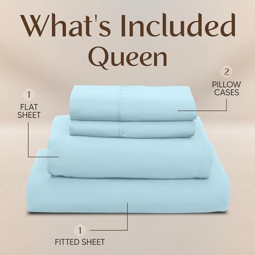 Image of Utopia Bedding Queen Bed Sheets Set - 4 Piece Bedding - Brushed Microfiber - Shrinkage and Fade Resistant - Easy Care (Queen, Ice Blue)