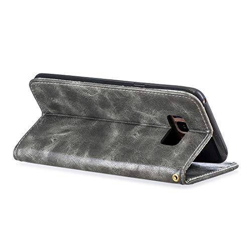 Capook com suporte, compartimentos para cartão e carteira (cinza), para Galaxy S8+ cobre fivela napa