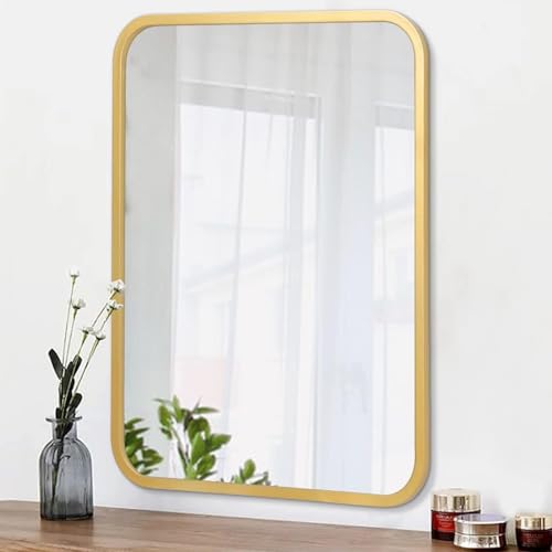 Image of Sidra Decor Rectangle Wall Mirror (24 inchx 18 inch) | Gold Brushed Metal Frame with Beveled Edge | Modern Wall Mirror for Bathroom, Living Room Vanity, Makeup Mirror (Golden Frame)