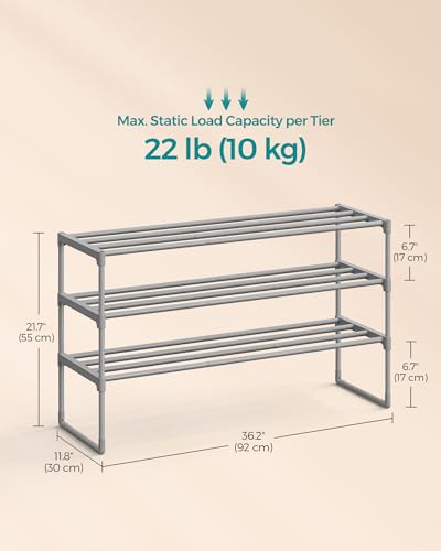 Image of SONGMICS Shoe Rack, 3-Tier Shoe Organizer, Metal Storage Shelf