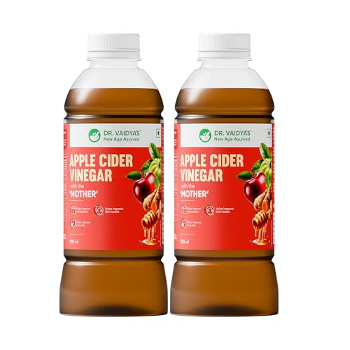 Image of Dr Vaidya's Apple Cider Vinegar with the Mother | Raw, Unpasteurized & Unfiltered | Weightloss, Digestion, Reduced Bloating and Glowing Skin & Hair | | Garcinia & 5 Powerful Herbs, 700ml (Pack of 2)