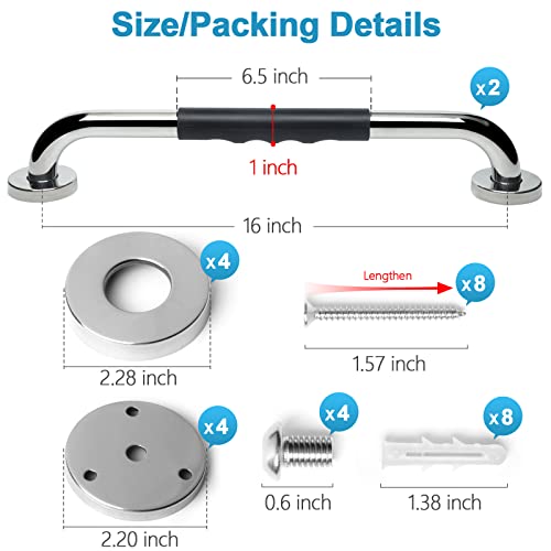 Safety Grab Bars for Bathroom 2 Pack, 16 Inch Anti-Slip Grab Bars for Bathtubs and Showers, Handicap Grab Bars for Shower, Shower Grab Bars for Seniors, Shower Handles for Elderly, Sumuhung 5 Safety Grab Bars for Bathroom 2 Pack, 16 Inch Anti-Slip Grab Bars for Bathtubs and Showers, Handicap Grab Bars for Shower, Shower Grab Bars for Seniors, Shower Handles for Elderly, Sumuhung - Image 6
