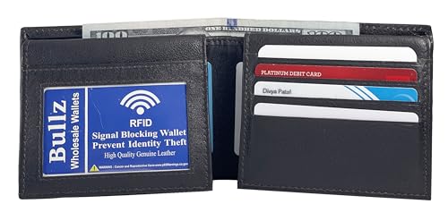 Bullz RFID Signal Blocking Protection Leather Credit Card Holder Security Mens Wallet (Black)2
