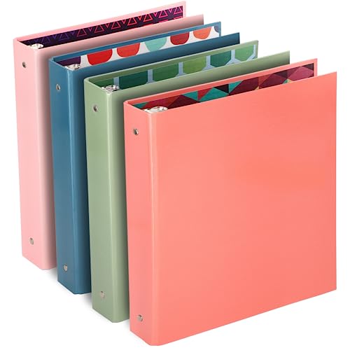 3 Ring Binder 1.5 inch Binder, 1 ½ Inch Round Ring Binders, Colored Binders for School Supplies, Printed Inside and Outside, Used for Papers, Business Cards Etc., Holds 280 Sheets, 4 Pack - by Emraw