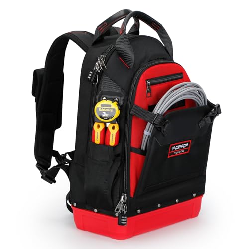 Tool Backpack, Tradesman Backpack with Molded Base, Heavy-Duty HVAC Tool Bag, Tool Organizer for Electricians, Construction (BK 22A)
