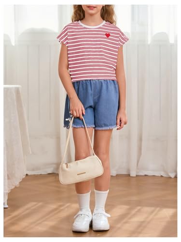 Image of SOLY HUX Girl's Cute Striped T Shirts Short Sleeve Heart Casual Teen Tee Tops Preppy Clothes