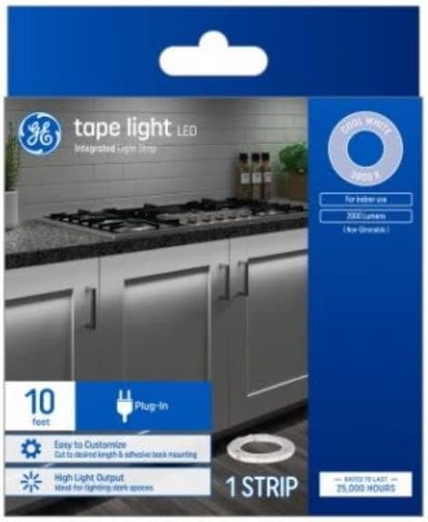 GE LED Tape Light Indoor Plug-in Strip Light, Cool White, 10ft (1 Pack)