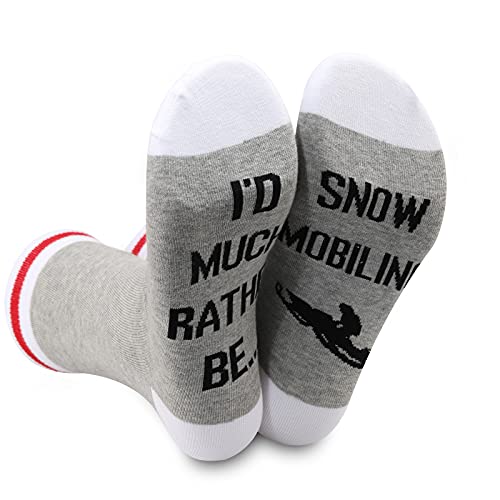 LEVLO 2 Pairs Snowmobiling Socks Skiing Lover Gift I\'d Rather Be Snow Mobiling Novelty Socks (Snow Mobiling)