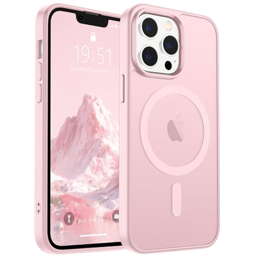 Image of SUPFINE Magnetic for iPhone 13 Pro Case (Compatible with MagSafe) (Military Grade Drop Protection) Translucent Matte Shockproof Phone Cover,Light Pink