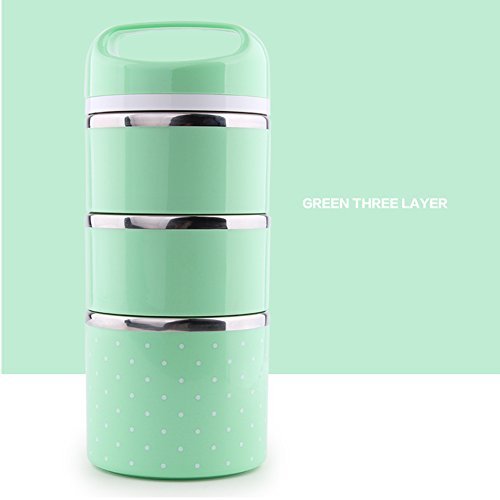 Bento Lunch Box Containers - Mr.Dakai Portable Insulated Leakproof Stainless Steel Lunch Box for Adults or Kids, Green Food Container Box Lunchbox (43oz - 3 Tier)