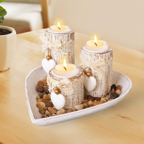 Bougeoir Bois, Photophore avec Plateau Coeur, Porte Bougie Décorative à Chauffe Plat, Chandelier...