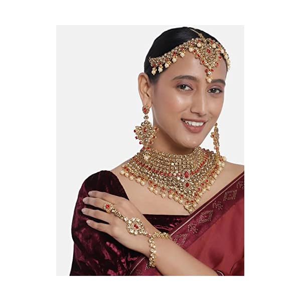 Peora American Diamond Studded Traditional Jodha Akbar Bridal Jewelry Set Gift for Women - Image 3