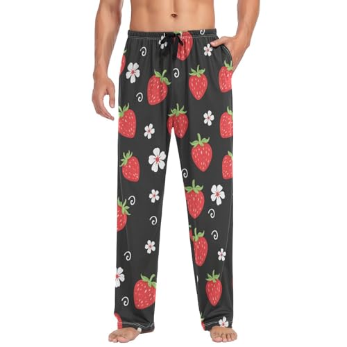 Strawberries Flower Pajama Pants Cute Cartoon Fruits Men's Pajama Bottoms Lounge Sleepwear PJs Lightweight Sleep Pants S3