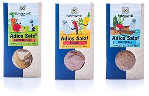 Sonnentor Bio Gewürze 3er Set Adios Salz: Gemüsemischung scharf (50 g) Gartengemüse (55 g) mediterran (50 g)