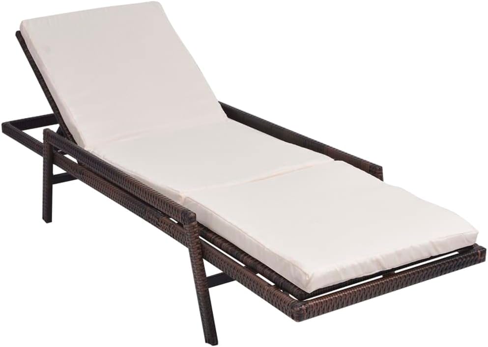Sun Lounger with Cushion,Lounge Outdoor,Patio Lounger,Sunbathing Chairs for Adults,Patio Furniture,Easy Assembly,for Outside,Patio,Yard,Beach,Lawn,Sunbathing,Pool, Poly Rattan Brown