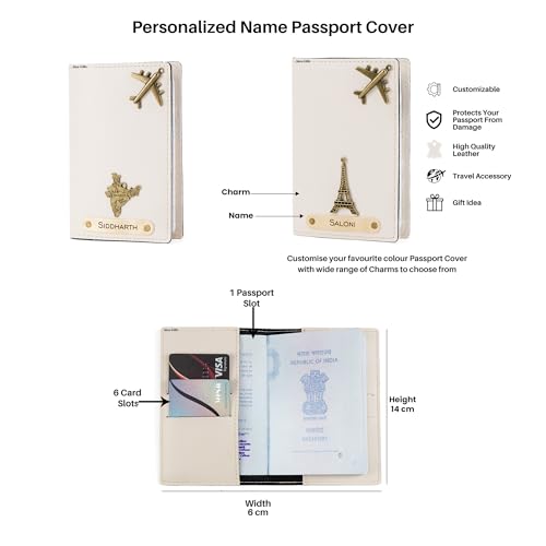 Image of AICA Personalized Name & Charm Passport Cover Holder Combo Giftset for Women (Cream) | Customized Gifts Birthday Anniversary Wedding Marriage for Woman Women Girl Wife