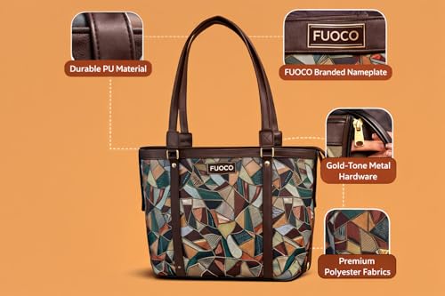 Image of FUOCO Purse for Women Handbag| Office Shoulder Laptop Bag, College & Shopping | Stylish PU Vegan Leather Sling with Zipper | Big Side Bag | Everyday Travel Tote Party Purse
