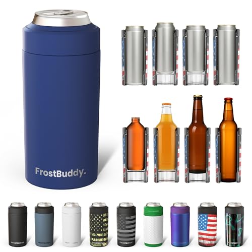 Image of Frost Buddy Universal Can Cooler - Fits All - For Regular 12 & 16 oz or Slim-Size Bottles - Insulated Double-Walled Stainless Steel (Navy)