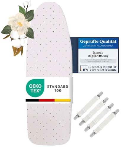 lamodo® - Housse de Planche à Repasser 120x40 cm - Housse de Repassage 100% Coton - Convient au Repassage Vapeur - Rembourrage Extra-épais + élastique et tendeur, 115-122 cm x 35-45 cm