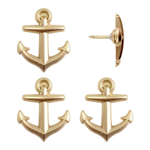 Image of Anchor Push Pins - Gold Metal Anchor Pins - for Cork Board, Maps, or Lapel Pin Use - Designed in USA - Set of 4