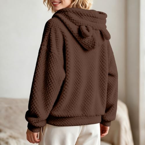 Women Fleece Hoodie Bear Double Fuzzy Sweatshirt Fleece Pullover Outwear - image 6