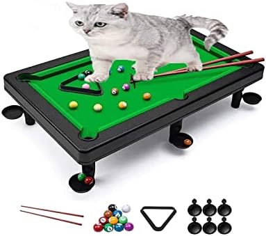 Mini Pool Table for Cats Mini Pool Table Playset, Mini Billiards Table Top Game for Kids Adults Width 2 Ball Club 11 Balls and A Lampstand