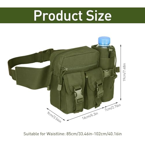 Image of GUSTAVE Waist Bag with Removable Water Bottle Bag Sport Waist Pack Multicompartment Sling Bag Adjustable Quick Release Waist Belt Fashion Waist Bag for Hiking, Walking, Camping, Fishing, Green