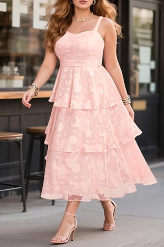 Image of Plus Size Summer Dresses - Floral Beach Wedding Guest Semi Formal Tiered Flowy Long Sundress