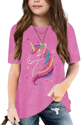 Image of Graphic Tees for Girls Kids Summer Tops Crewneck Short Sleeve T Shirt 5-14 Years